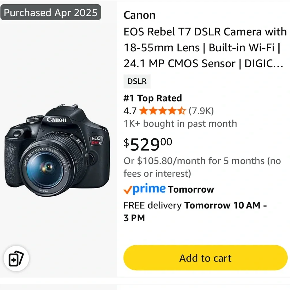 Canon EOS Rebel T7 Black with Lens Kit